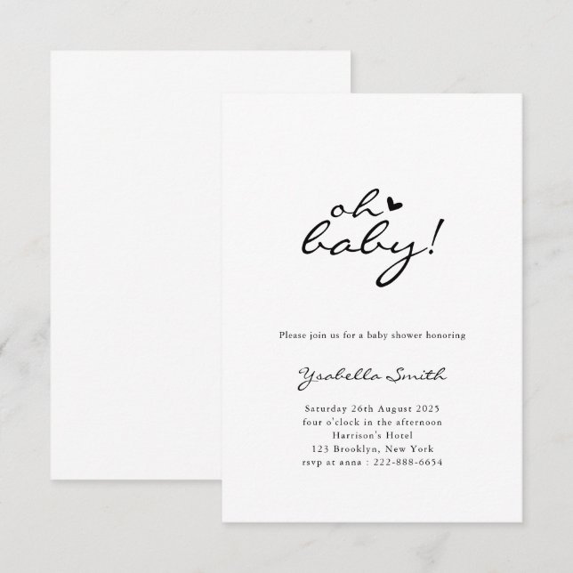 Invitation Mon bébé ! Baby shower de script cardiaque minimal (Devant / Derrière)