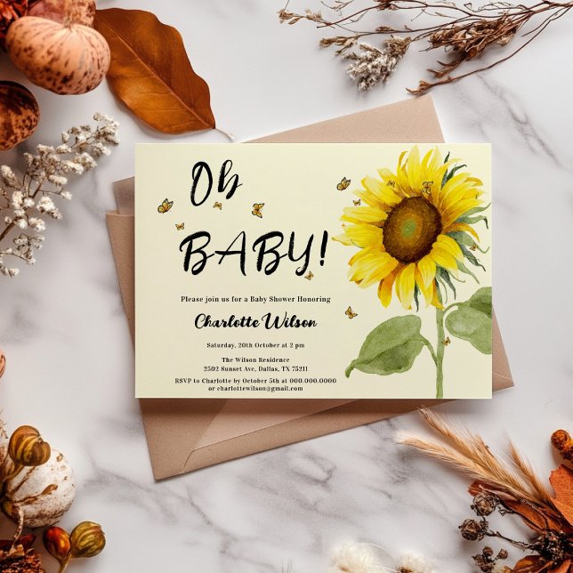 Invitation Mon bébé ! Baby shower de tournesol aquarelle (Créateur téléchargé)