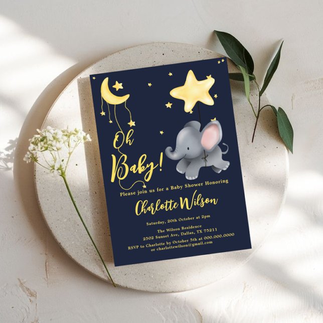 Invitation Mon bébé ! Baby shower Eléphant et Balloon mignon (Créateur téléchargé)