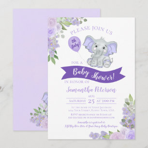Invitation Mon bébé ! Baby shower Floral mou Eléphant