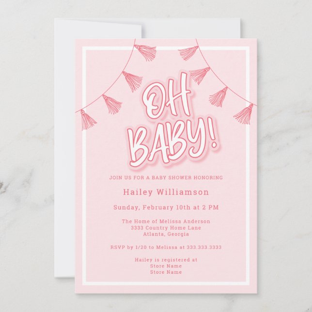 Invitation Mon bébé Baby shower rose (Devant)