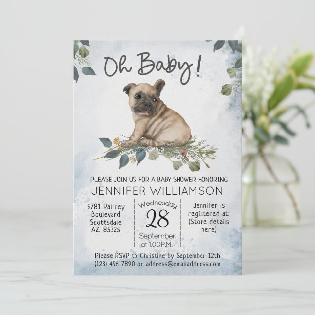 Invitation Mon bébé ! Carlin Chien Chien Chien Baby shower (Debout devant)