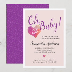 Invitation Mon bébé ! C'est un Baby shower de coeur rose fill