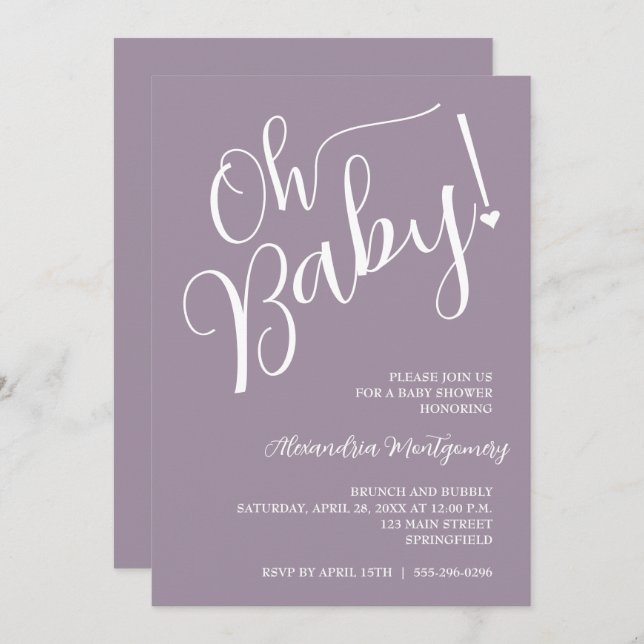 Invitation Mon bébé ! Code QR baby shower violet (Devant / Derrière)