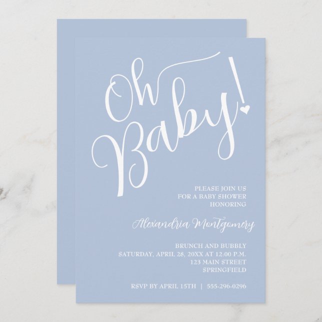 Invitation Mon bébé ! Code QR du Baby shower Garçon Bleu (Devant / Derrière)