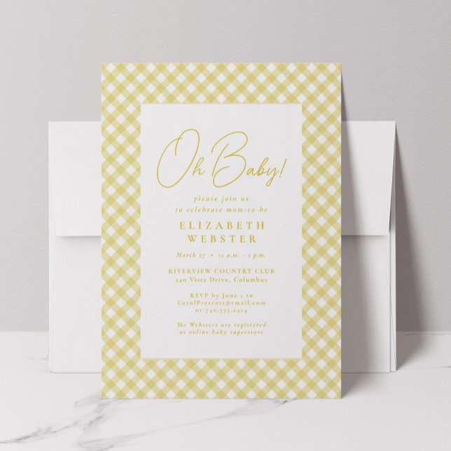 Invitation Mon bébé mignon jaune en vichy baby shower neutre (Créateur téléchargé)