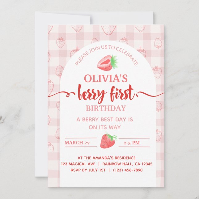 Invitation Mon Berry Premier fruit fraise d'anniversaire (Devant)