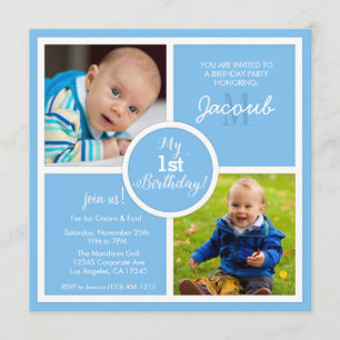 Invitation Mon ęr anniversaire (premier) - carrés et photo de