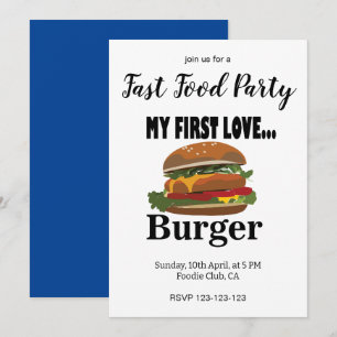 Invitation Mon premier amour Burger Fast Food Party