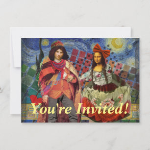 Invitation Mona Lisa Romantique Drôle Colorée Création Artist