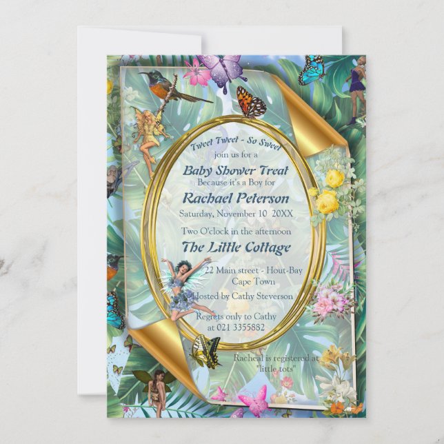 Invitation Monde Whimsical des fées et des oiseaux tropicaux (Devant)