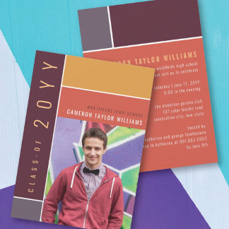 Invitation Mondrian Color Blocks Mood Photo Graduation Party