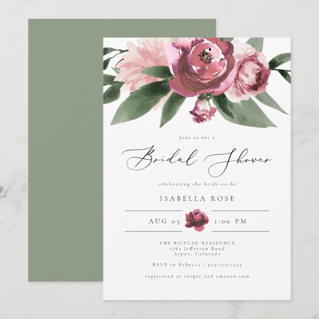 Invitation MONET - Dusty Blush Floral Garden Fête des mariées (Devant / Derrière)