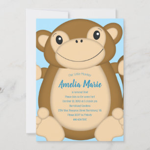 Invitation Monkey Birthday Party Blue
