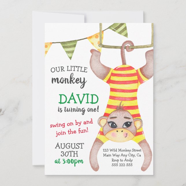 Invitation Monkey Boy premier anniversaire Wild One Circus Mo (Devant)