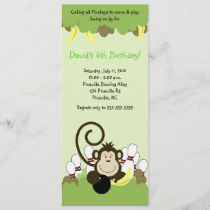 Invitation Monkey Jungle Safari Bowling Party 4x9