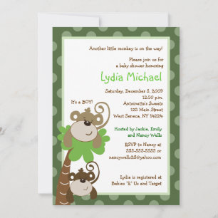Invitation Monkey Time 5x7 Palm Tree Jungle Baby shower