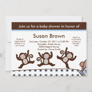 Invitation Monkeys Jumpin sur l'invitation du Baby shower de 