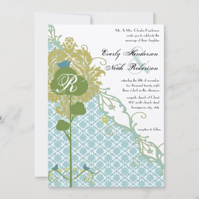 Invitation Monnaie des oiseaux rustiques romantiques Mariage  (Devant)