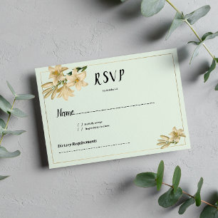 Invitation Monnaie d'or vert blanc fleur de lys RSVP