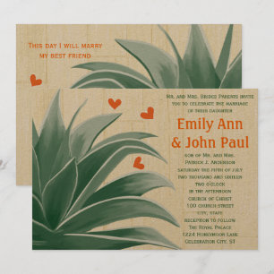 Invitation Monnaie et corail Moderne Mariage Succulent Invite