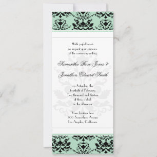 Invitation Monnaie et Damas Noir avec White Slim Wedding Invi