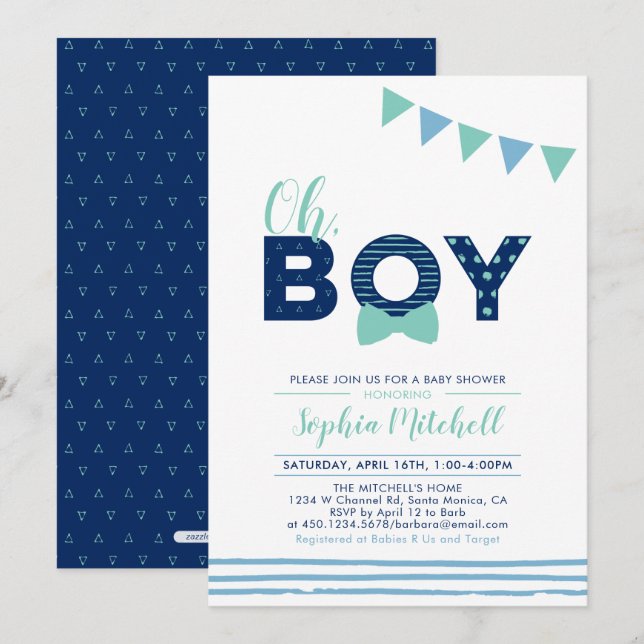 Invitation Monnaie et Marine | Typographie moderne Baby showe (Devant / Derrière)