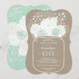 Invitation Monnaie Mason Jar en fleurs Baby shower Kraft Invi