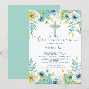 Invitation Monnaie Moderne Or Floral Première Communion Saint