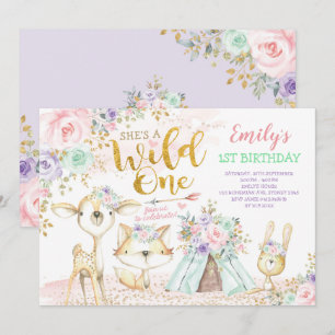 Invitation Monnaie rose Boho Boho Les animaux sauvages