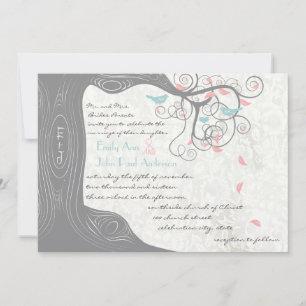 Invitation Monnaie rose pâle et Mariage de lovebird gris