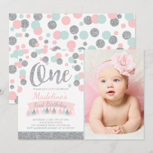 Invitation Monnaie Rose Vive Et Argent 1er Anniversaire Invit