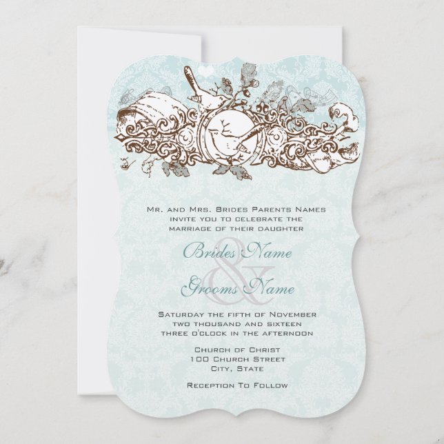 Invitation Monnaie Rustique Oiseaux forestiers Chêne Mariage  (Dos)