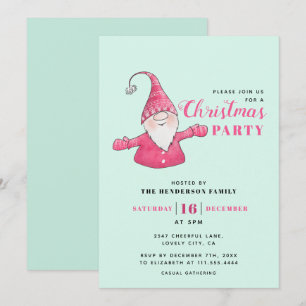 Invitation Monnaie verte et rose mignonne Gnome Noël