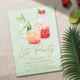 Invitation Monnaie verte + Or   Summer Cocktail Party Anniver