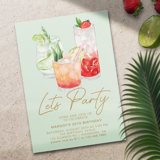 Invitation Monnaie verte + Or | Summer Cocktail Party Anniver (Créateur téléchargé)