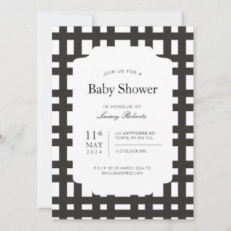 Invitation Monochrome Noir Blanc Gras Plaid Géométrique
