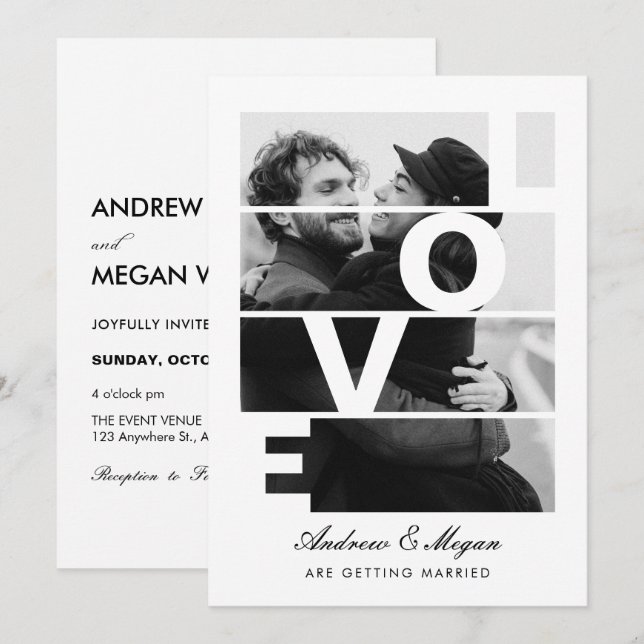 Invitation Monochrome Simple Elegant Love mariage photo (Devant / Derrière)