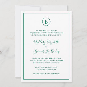 Invitation Monogram Classic Emerald Green Tout en un Mariage