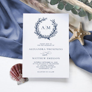 Invitation Monogram Crest Coral Beach Mariage