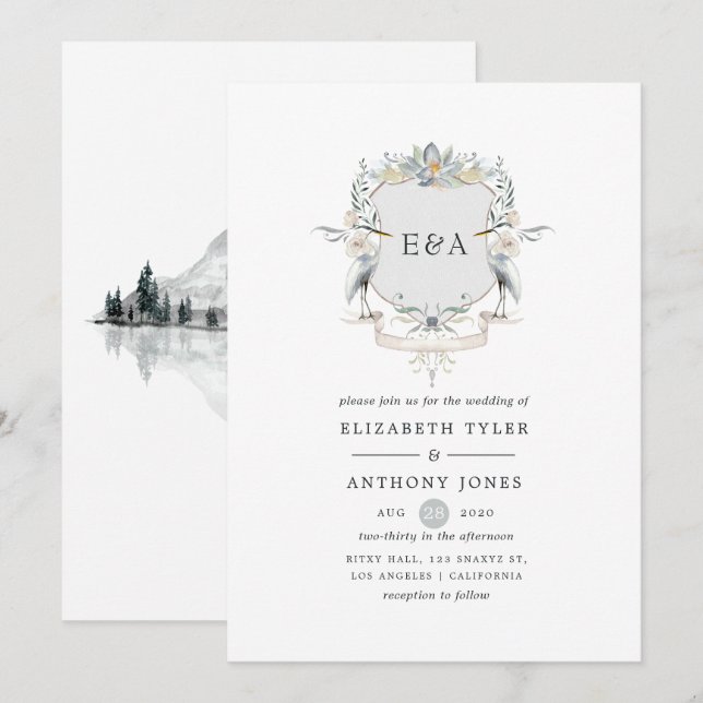 Invitation Monogram Crest Mariage Lakeside (Devant / Derrière)