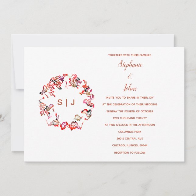 Invitation Monogram Crest Terracotta Blanc Simple Mariage (Devant)