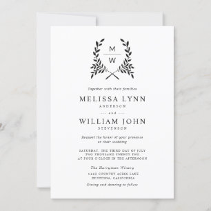 Invitation Monogram Laurel avec n'importe quel mariage arrièr
