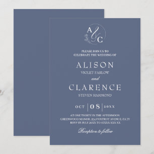 Invitation Monogram Luxury Blue Mariage