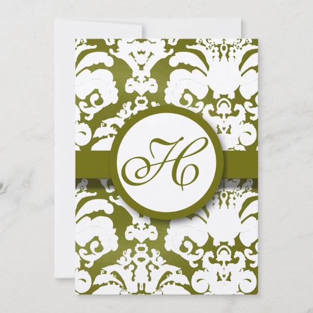 Invitation Monogram Olive Mariage damassé (Devant)
