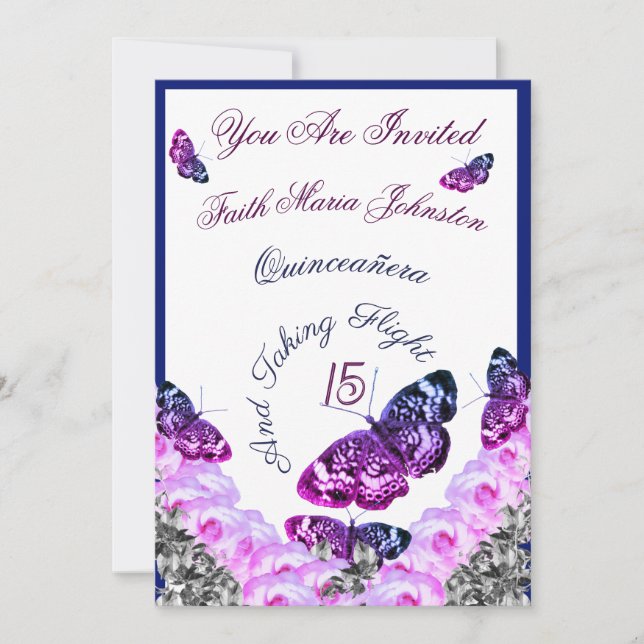 Invitation Monogram Quinceañera 15 Et prendre le vol RSVP & (Devant)