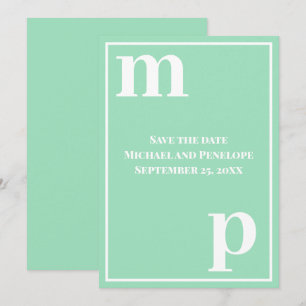 Invitation Monogramme à la mode Vert mousse de mer Économisez