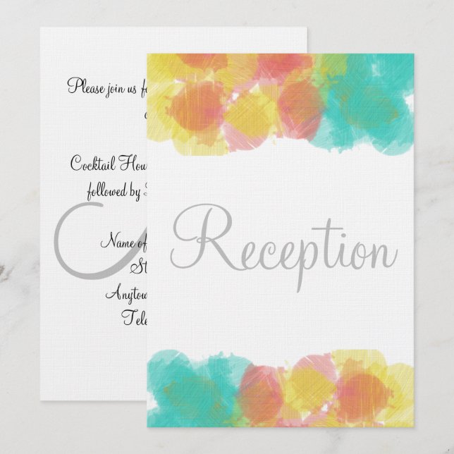 Invitation Monogramme Aquarelle rose Jaune Bleu Réception (Devant / Derrière)