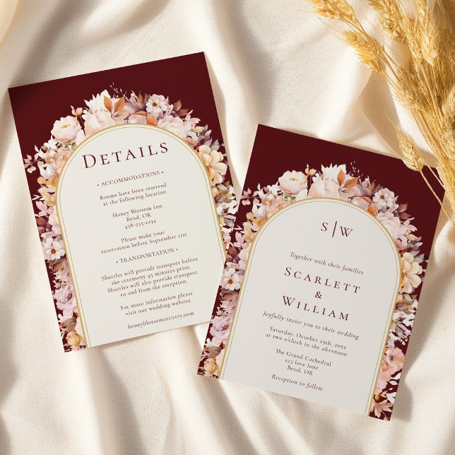 Invitation Monogramme Arc Bourgogne D'Automne Tout En Un Mari (Créateur téléchargé)