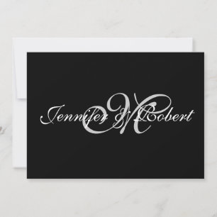Invitation Monogramme argenté sur noir avec Pois
